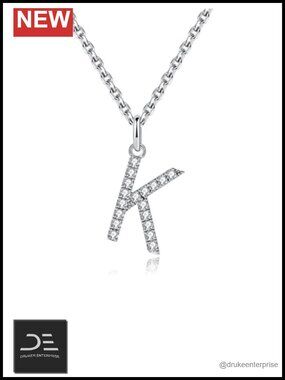 Sterling Silver Moissanite Initial Pendant Necklace 14K Gold Plated